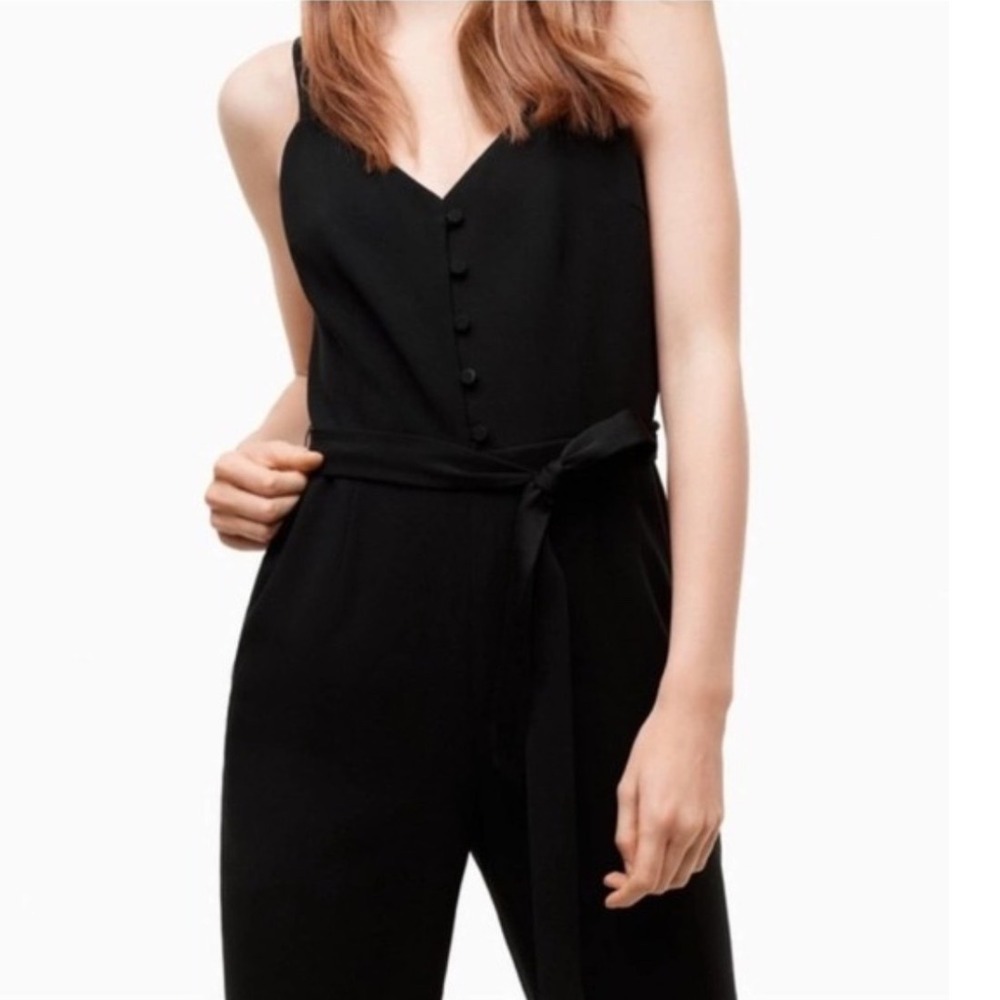 Aritzia Little Moon Petunia Jumpsuit Black Button Front Tie Waist Size 6 NEW
